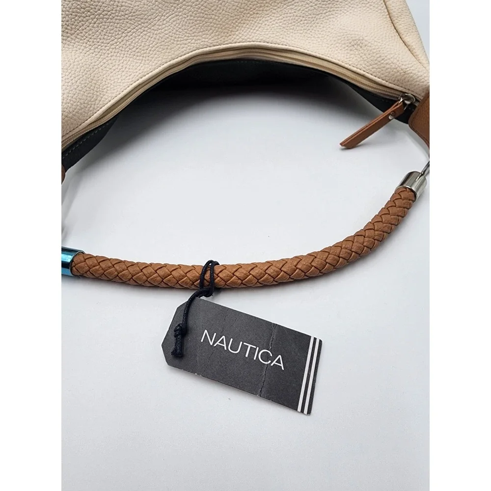 Nautica Hobo Colorblock Faux Leather Purse Cream/ Tan/ Black and Navy Y2K‎ NWT